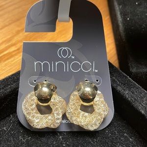Gold color puffy filled with little crystals earrings